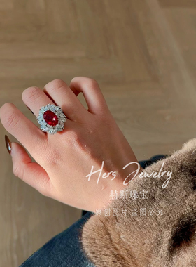 HERS 红宝石戒指银鸽血红戒指红宝石钻戒7克拉