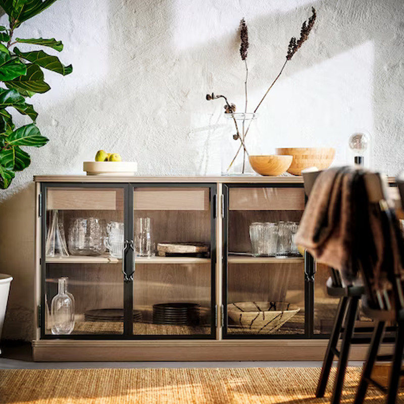IKEA宜家兰恩颂德餐边柜灰褐色161x47x81cm家用客厅收纳柜置物柜