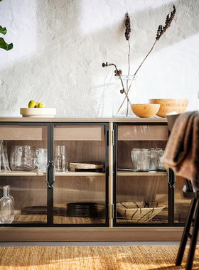 IKEA宜家兰恩颂德餐边柜灰褐色161x47x81cm家用客厅收纳柜置物柜