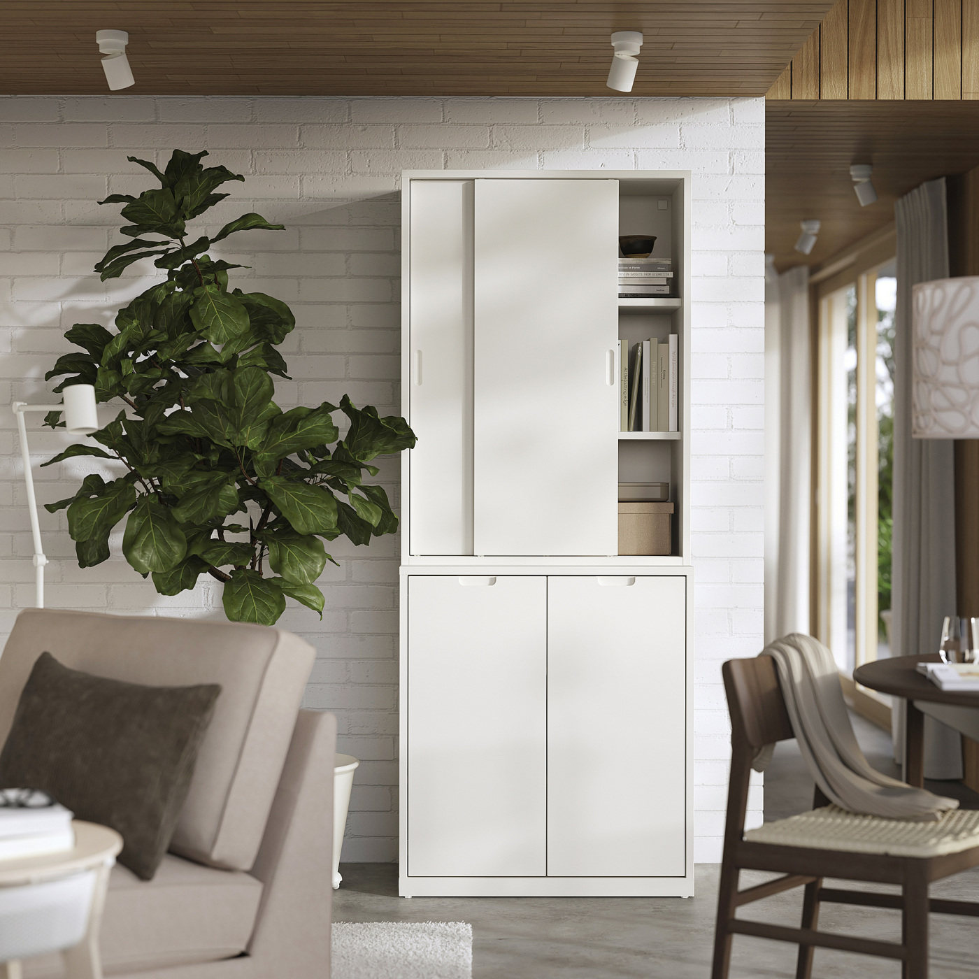 IKEA宜家图恩斯塔储物组合带推拉门灰白81x47x201厘米收纳柜储物