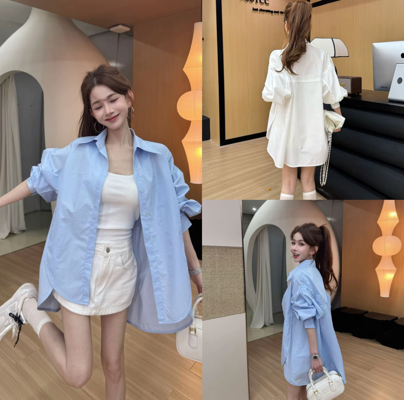 卡卡女装官方旗舰正品夏季新款时尚杂志宽松翻领羊腿袖防晒衬衫女