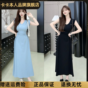 卡卡女装官方旗舰店正品《纸片人》气质显瘦小飞袖掐腰修容连衣裙