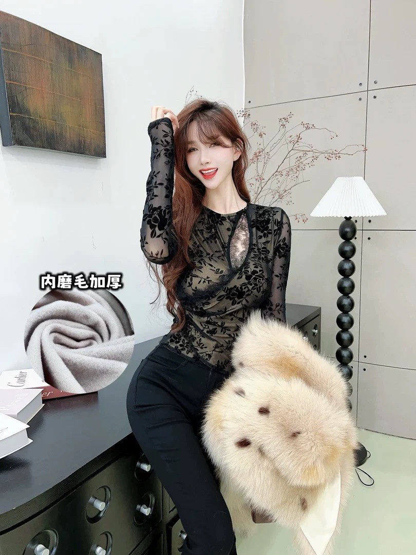 卡卡女装官方旗舰加绒镂空蕾丝