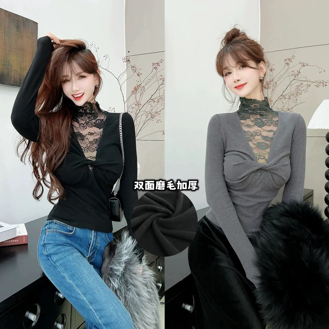 卡卡正品双面加厚镂空立领蕾丝