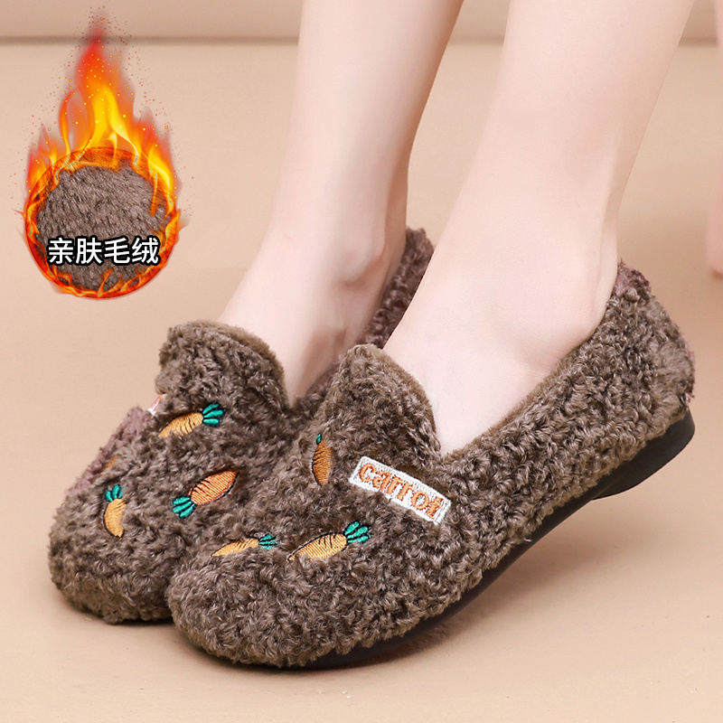 秋冬加绒保暖毛毛鞋女防滑豆豆鞋