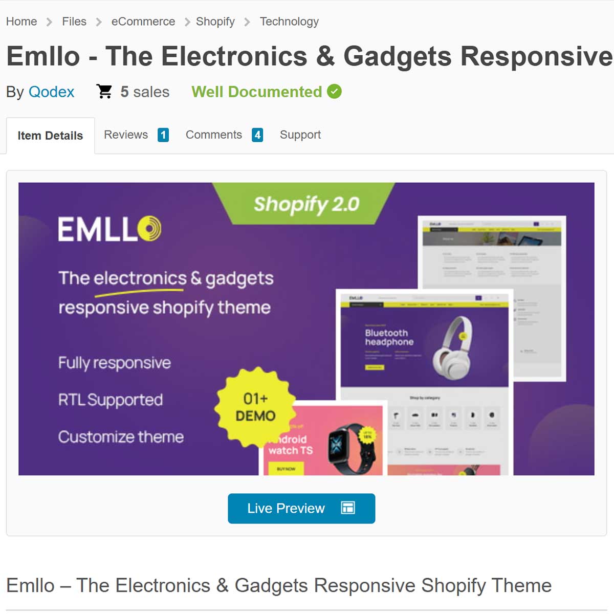 单品耳机手机手表手机Emllo Shopify跨境电商独立站建站主题模版