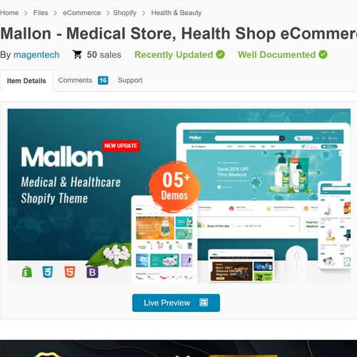 Shopify网站模板用于医疗器械设备健康用品等等Mallon主题模板