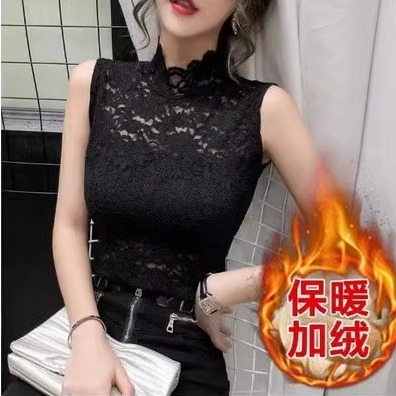 洋气无袖内搭立领网纱背