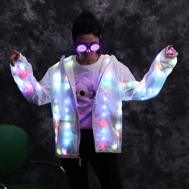 连帽风衣发光led休闲潮流外套时尚情侣衣服聚会夜店蹦迪衣服