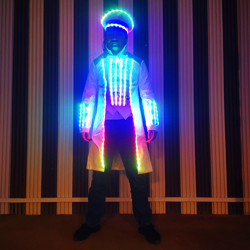 发光LED幻彩船长服出酒服KTV酒吧表演发光服装眼镜手套帽套装