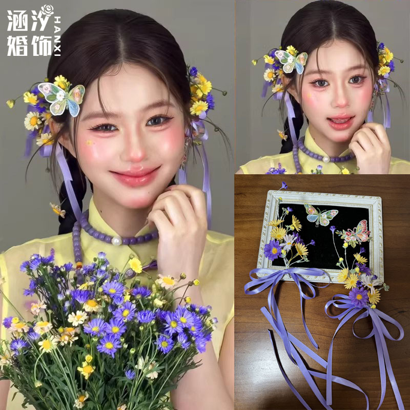 涵汐森系小雏菊新娘造型发夹边夹