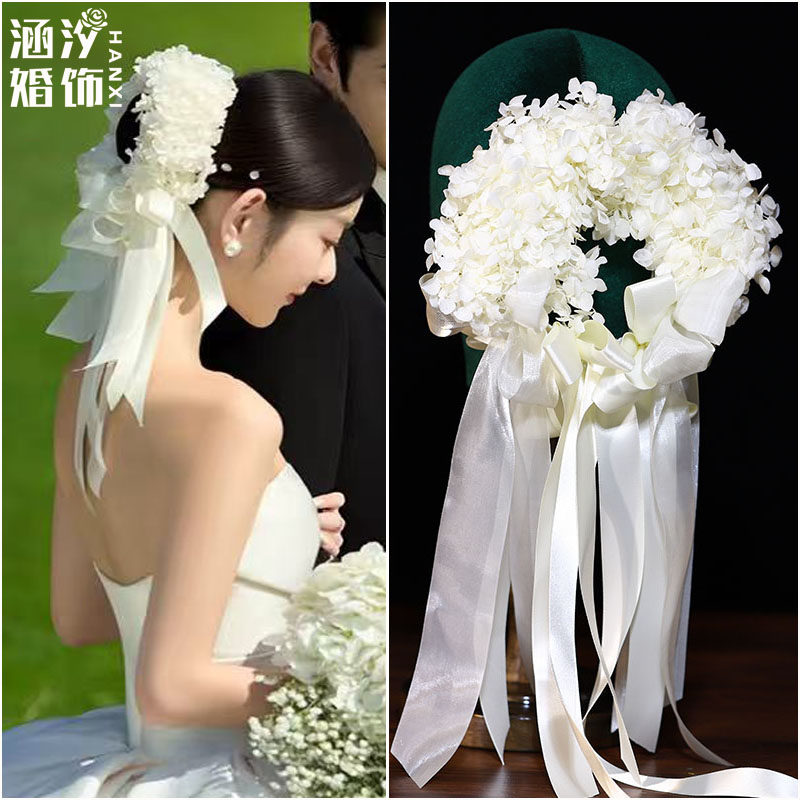 法式复古白色永生花发圈