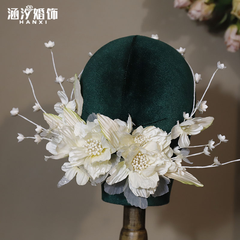 涵汐新款布艺米黄色花朵对夹头饰