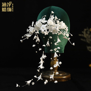 新娘复古流苏铃兰花新娘婚纱造型头饰结婚拍照写真温柔后脑勺头花
