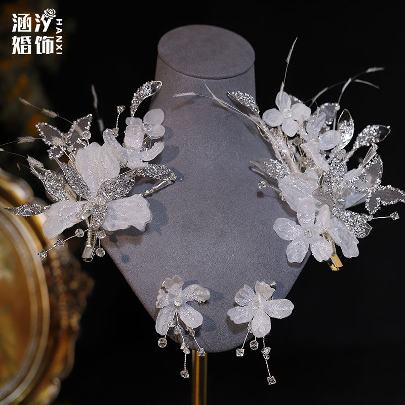 新娘超仙手工水晶花朵蝴蝶发饰