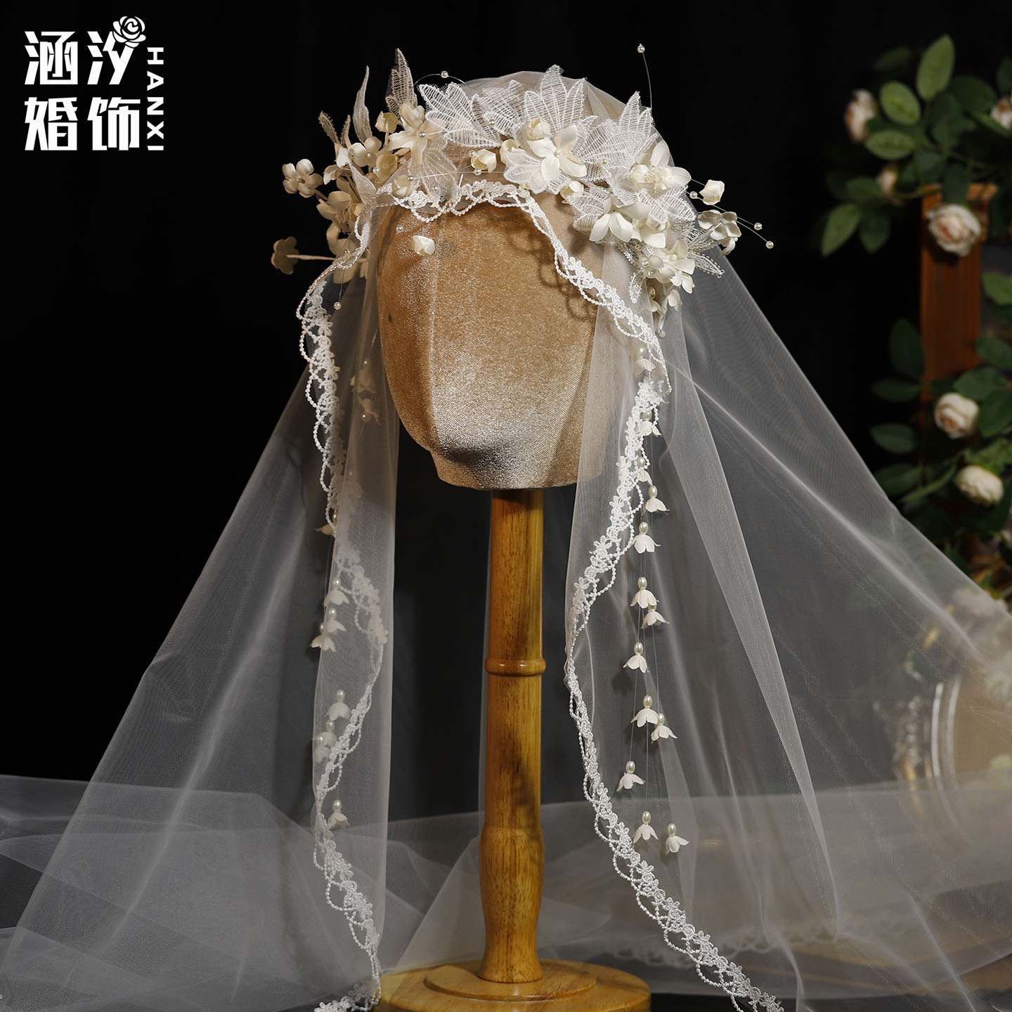 涵汐法式复古蕾丝铃兰新娘发箍图片