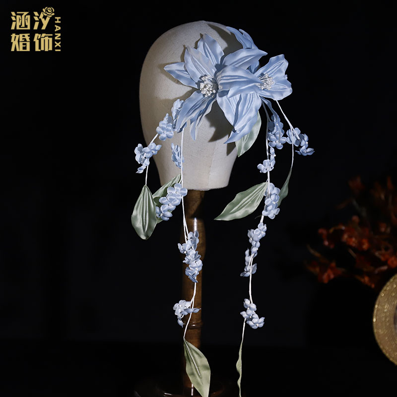 新款精致蓝色百合森系复古头饰