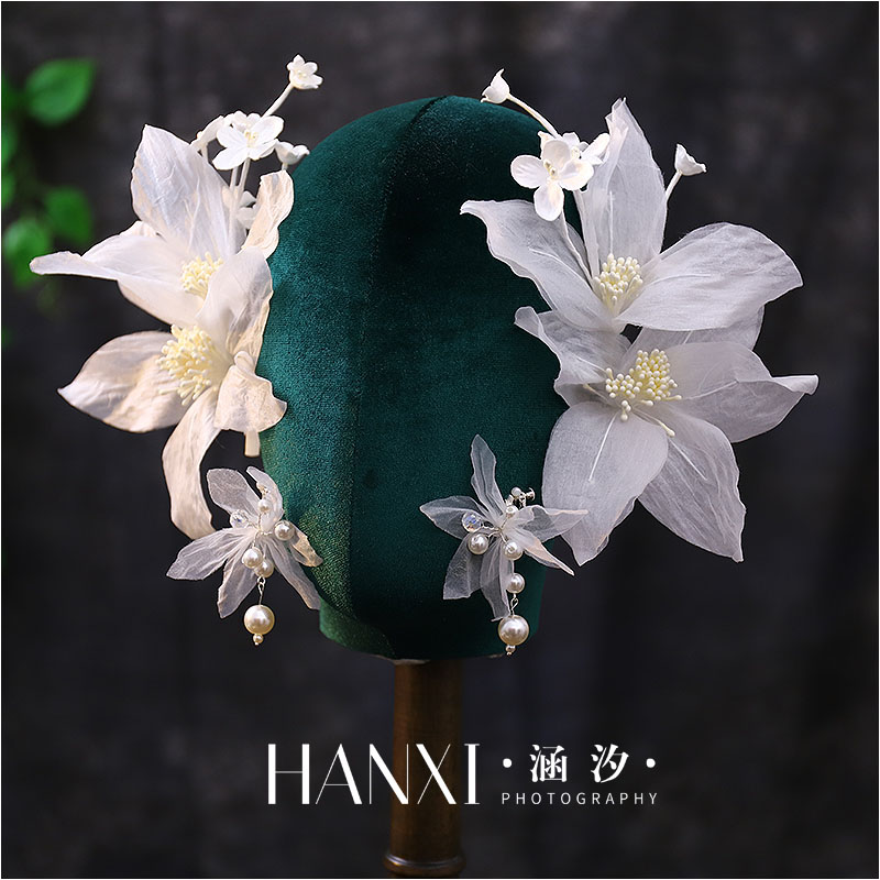 涵汐新款娟纱花朵超仙对夹头饰品