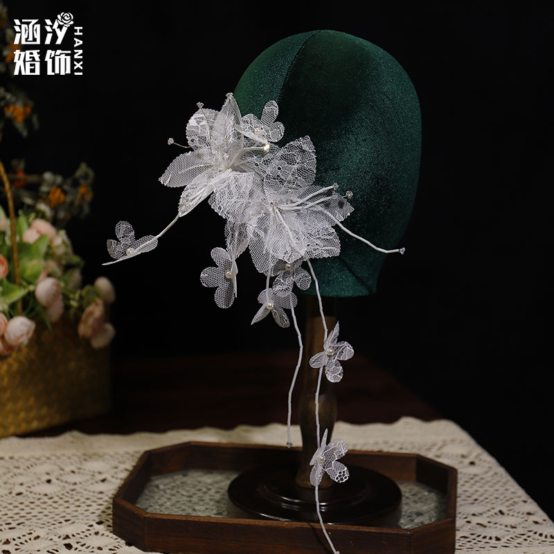 蕾丝花朵超仙婚纱盘发韩式头饰