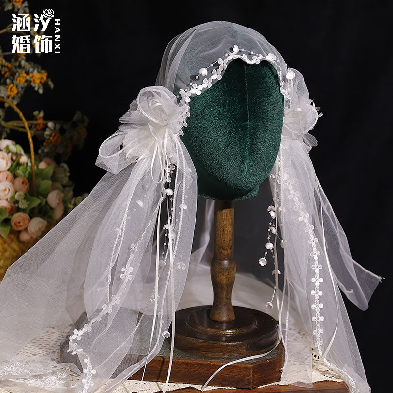 民国风蕾丝边结婚花朵新款拍照