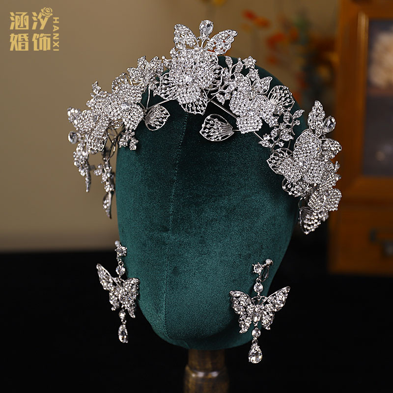 新娘皇冠奢华水晶高级花朵蝴蝶结婚头饰大气公主王冠婚纱礼服配饰