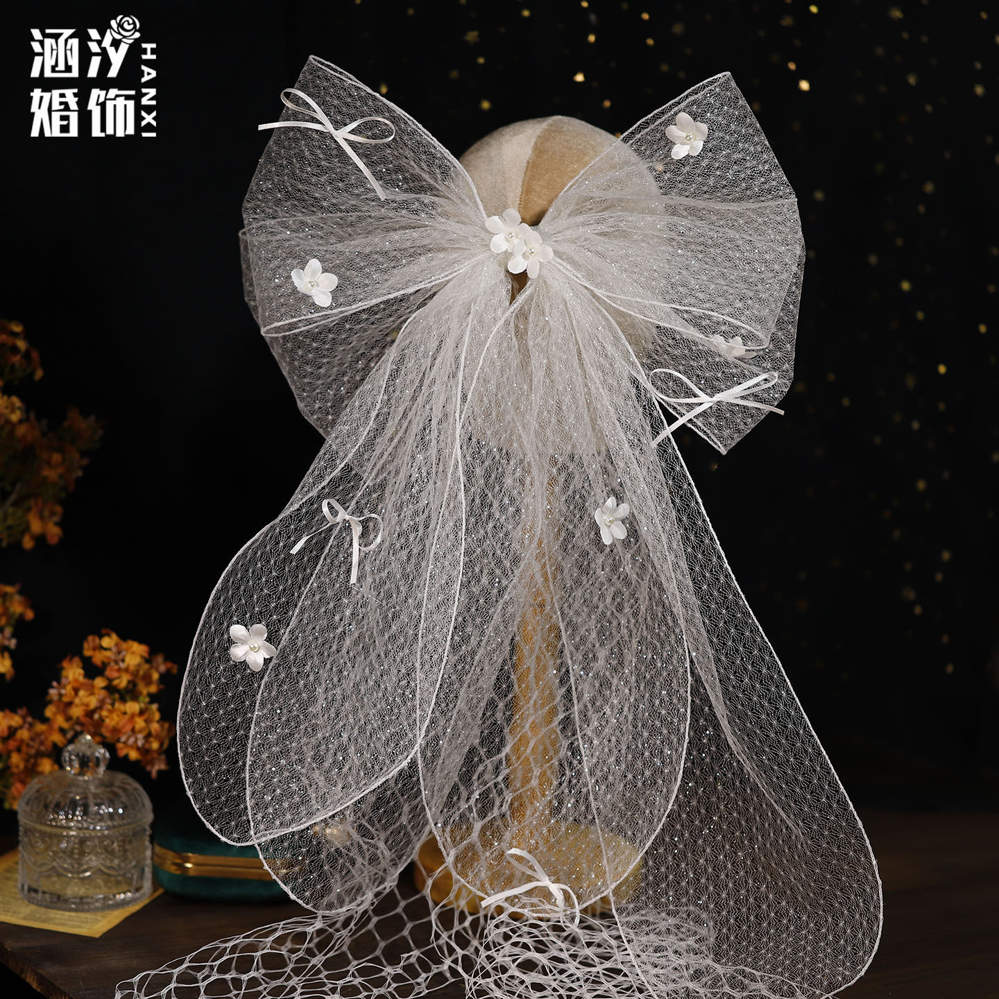 涵汐法式网纱大蝴蝶结发夹头饰