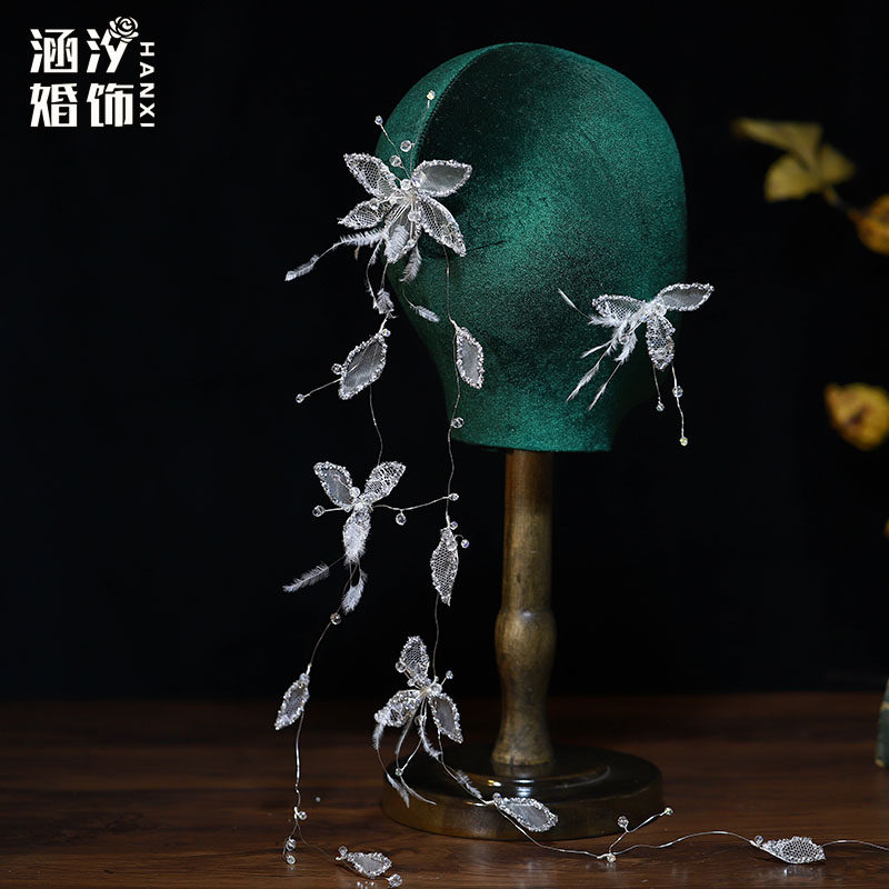 超仙水晶蕾丝羽毛花朵发带
