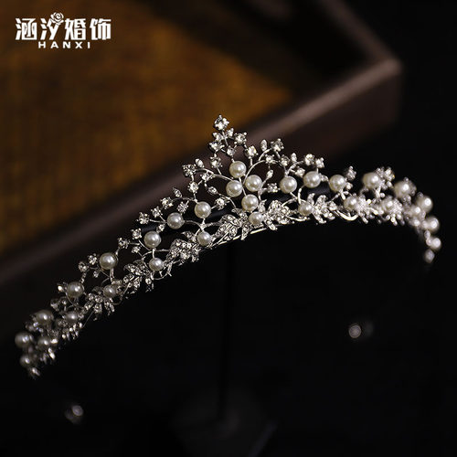 涵汐新款合金水钻珍珠气质皇冠