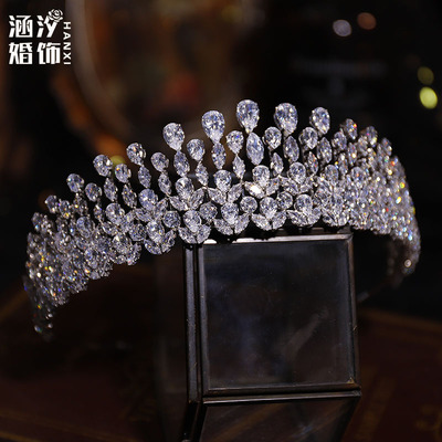 新娘高端锆石皇冠新娘白纱头饰婚纱礼服公主生日王冠影楼写真拍照