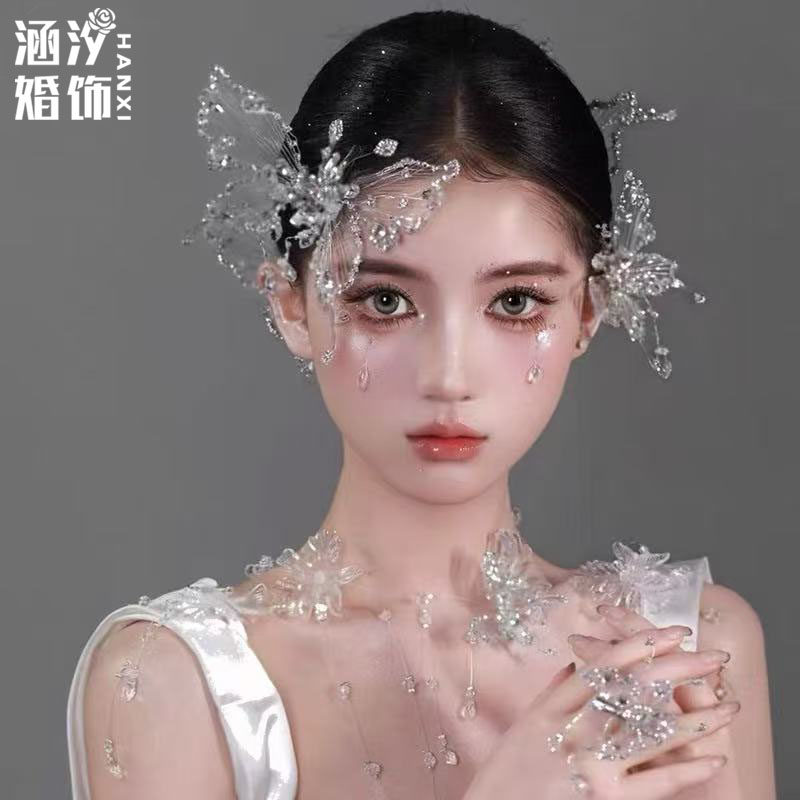 涵汐森系冰晶蝴蝶发夹新娘发饰