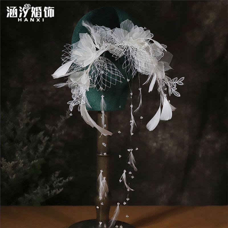 涵汐新款娟纱羽毛水晶头饰