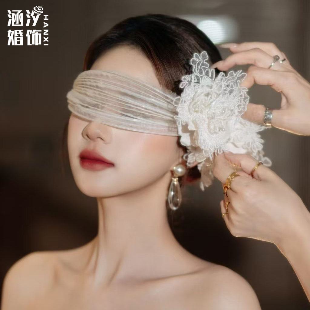 涵汐法式森系新娘蕾丝花朵头饰