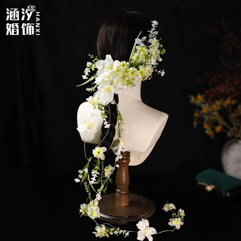 涵汐新款森系清新瀑布花朵发夹