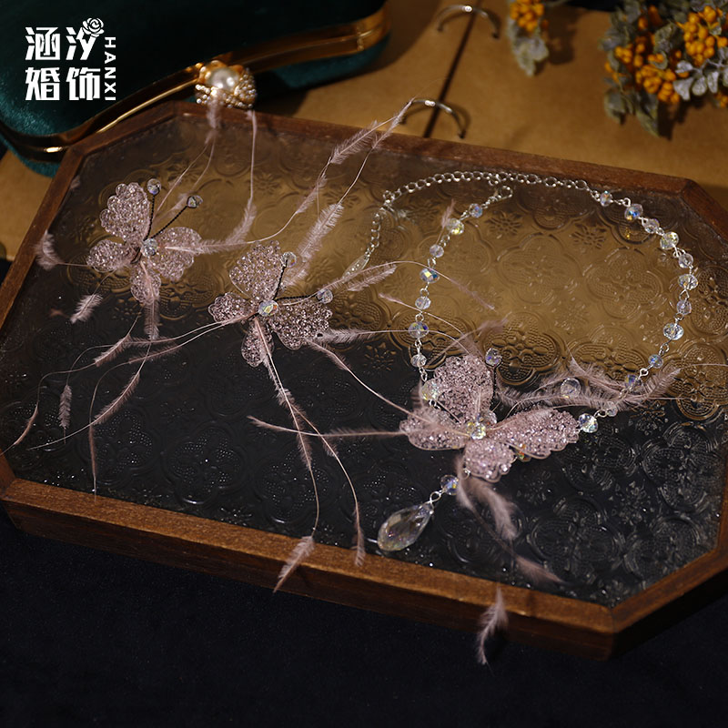 新款超仙水晶羽毛蝴蝶锁骨链