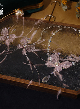 新款超仙水晶羽毛蝴蝶锁骨链