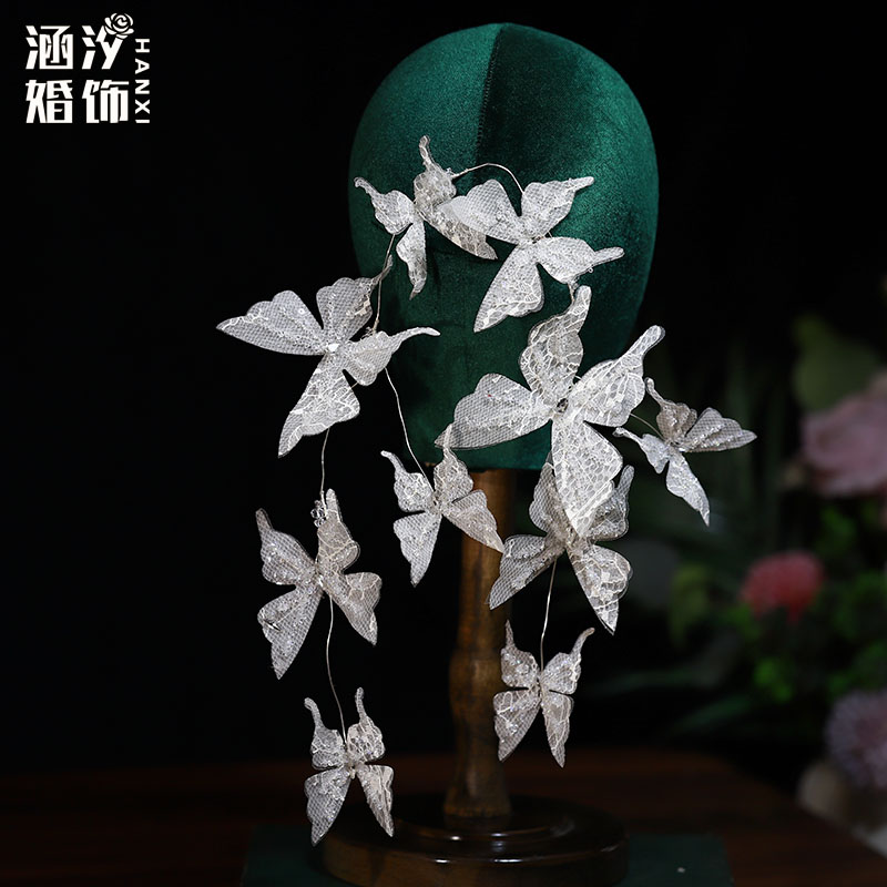 超仙白色复古蕾丝蝴蝶发饰头饰