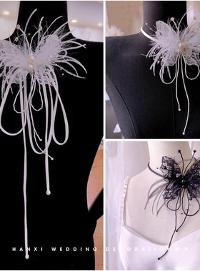 涵汐新款蕾丝羽毛蝴蝶项链颈花