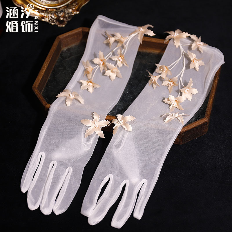 超仙森系百搭薄中长款婚纱手套