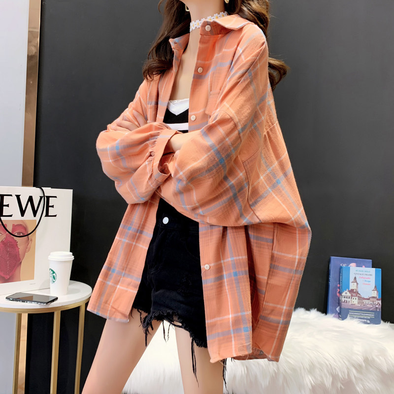 减10格子衬衫女复古港味宽松韩版中长款设计感小众百搭上衣女外套