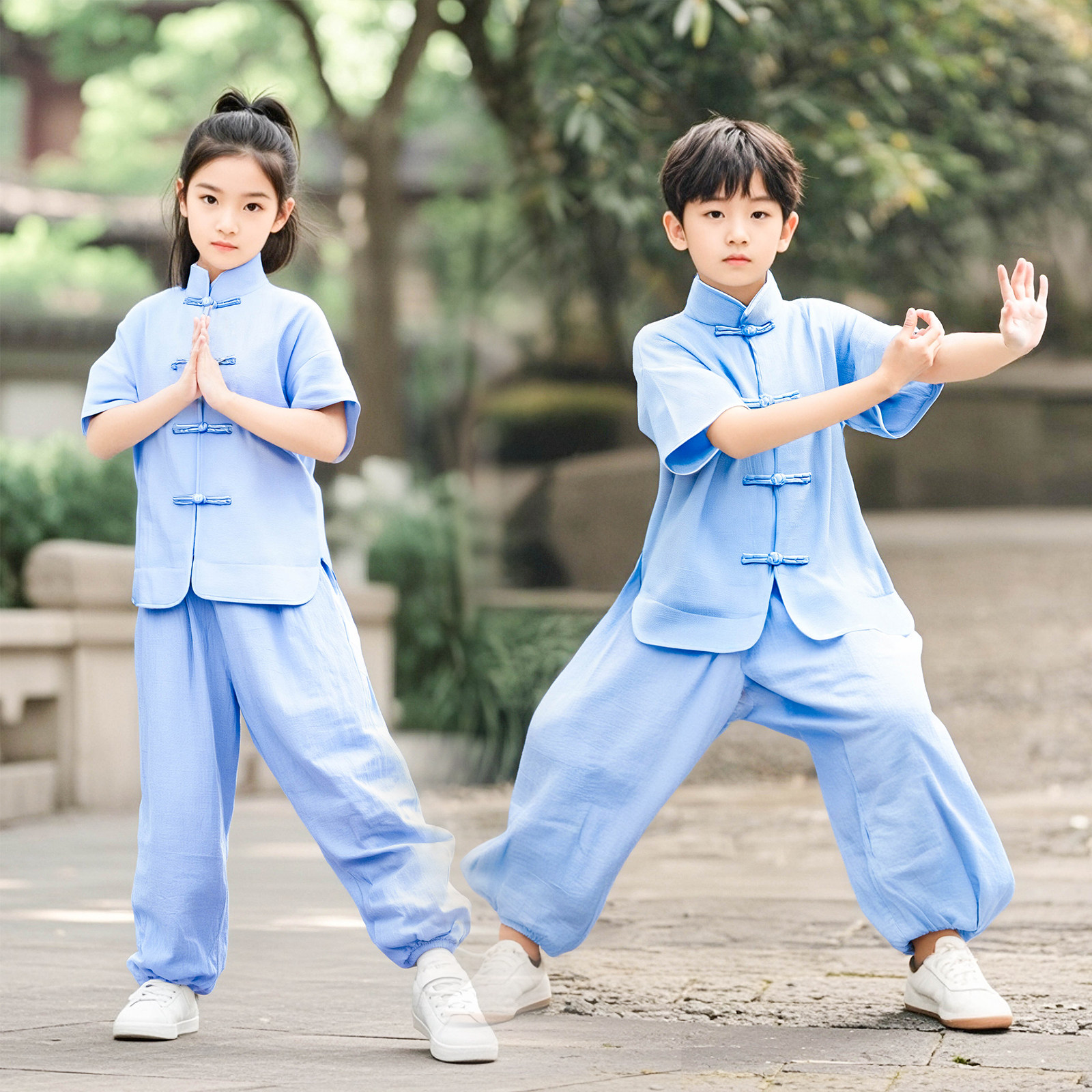 儿童武术表演服幼儿中国功夫传统武术训练服男女童太极拳蓝色套装