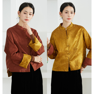 SILVIYE 外套女 溯也双面穿100%桑蚕丝提花重缎真丝国风立领新中式