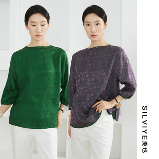SILVIYE/溯也双面穿100%桑蚕丝全罗绞萝真丝圆领上衣女国风小衫春