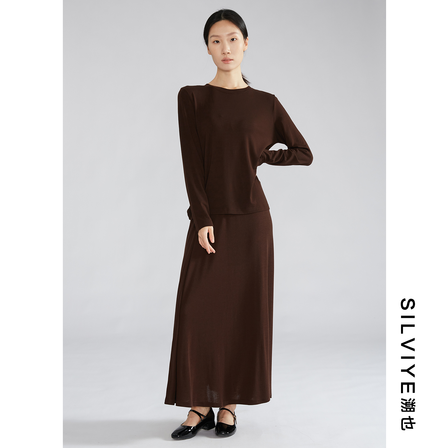 SILVIYE/溯也极简莱赛尔绵羊毛针织衫半裙两件套轻薄软糯气质套装