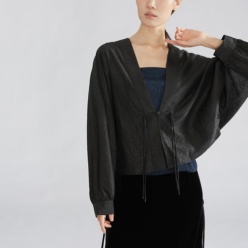 香云纱桑蚕丝茶服国风