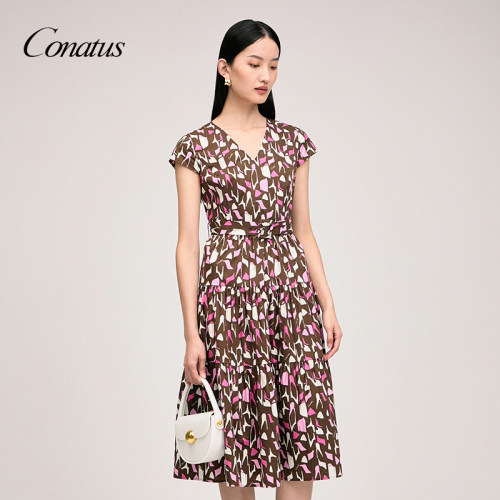 CONATUS/珂尼蒂思年夏季新款百搭碎花裙女简约优雅日常长裙女