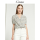 舒适短袖 CONATUS 印花时尚 碎花清新V领灯笼袖 上衣女 珂尼蒂思夏季