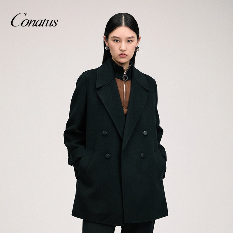 CONATUS/珂尼蒂思年冬季新款中长款毛呢大衣女宽松休闲外套
