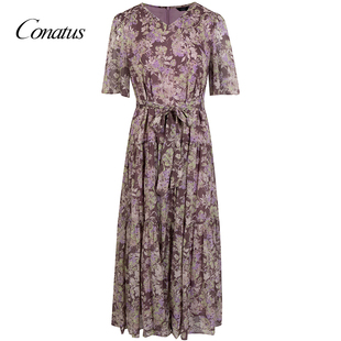 款 收腰显瘦裙子2025年夏季 珂尼蒂思印花连衣裙女短袖 CONATUS