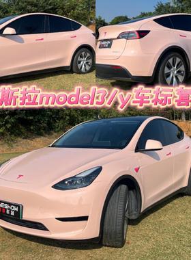 特斯拉焕新Model 3紫色车标model Y粉色车贴车门把手拉手贴片改装