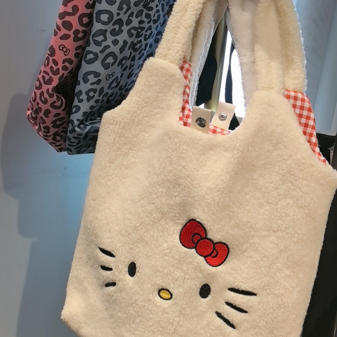 毛绒单肩包kitty猫包女生可爱毛绒新款托特包通勤秋冬手提包刺绣,收纳整理,便当包,淘宝优惠券,粉丝福利购,淘宝优惠卷